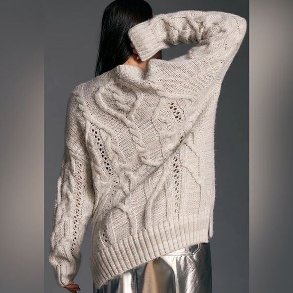 ANTHROPOLOGIE V-Neck Drama Rainbow Metallic Cable Tunic Sweater NWT - Picture 5 of 15